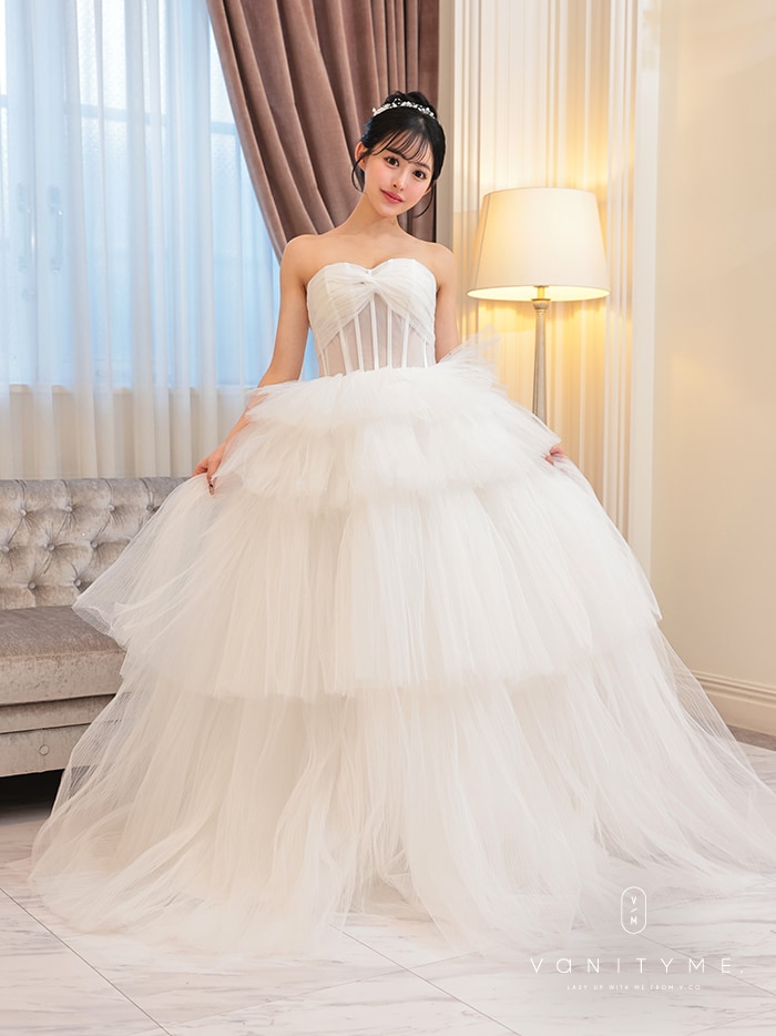 vanityME.couture. バニティミークチュール 4段チュールスカート コルセットライン プリンセス 姫  ロングドレス ホワイト vctr-t-2420-4