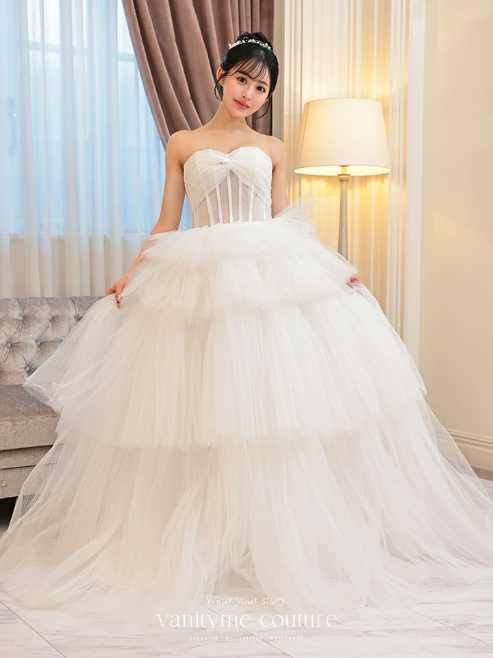 vanityME.couture. バニティミークチュール 4段チュールスカート コルセットライン プリンセス 姫  ロングドレス ホワイト vctr-t-2420-4