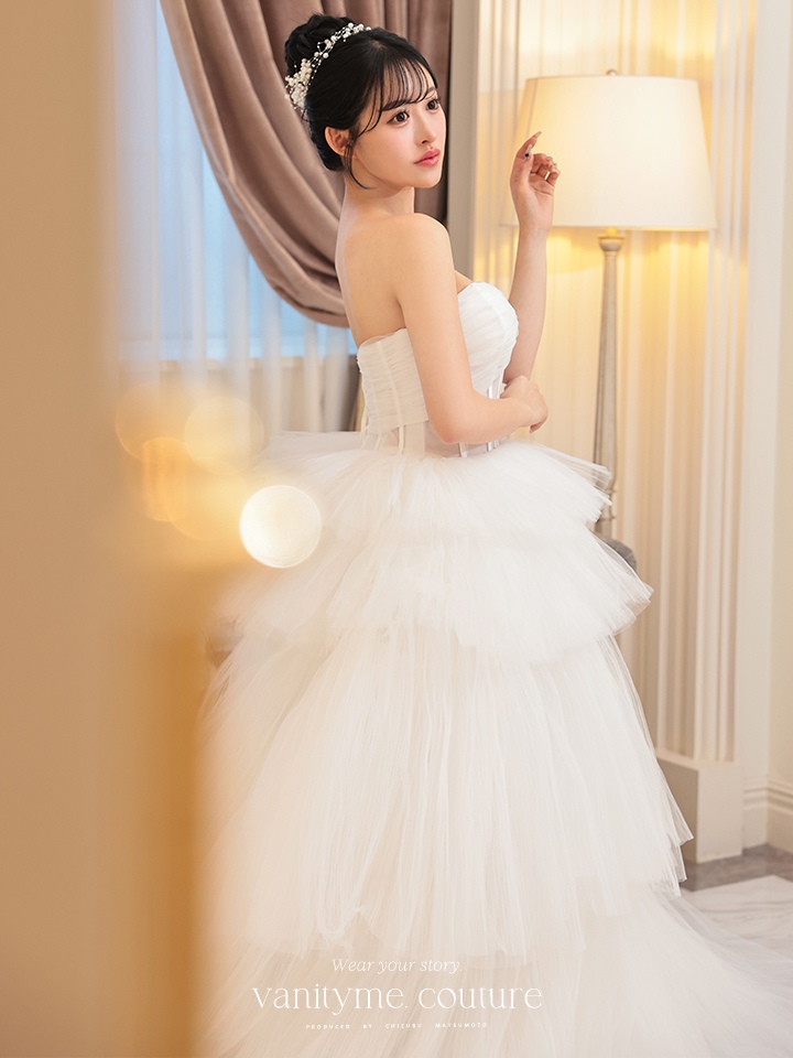 vanityME.couture. バニティミークチュール 4段チュールスカート コルセットライン プリンセス 姫  ロングドレス ホワイト vctr-t-2420-4