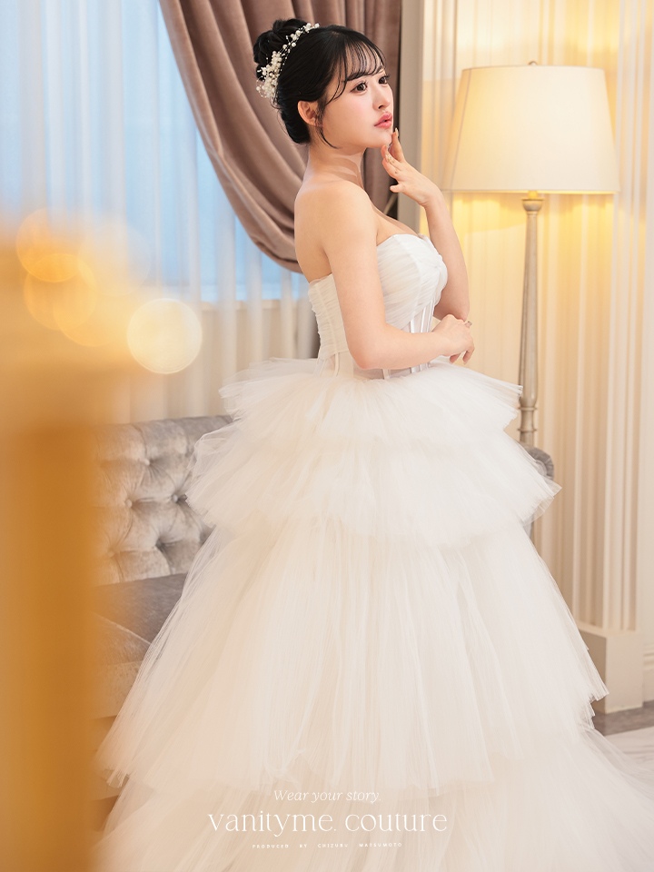 vanityME.couture. バニティミークチュール 4段チュールスカート コルセットライン プリンセス 姫  ロングドレス ホワイト vctr-t-2420-4