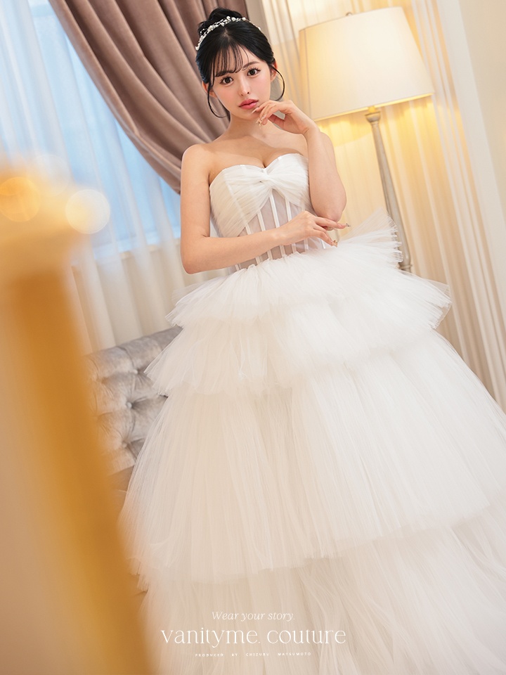 vanityME.couture. バニティミークチュール 4段チュールスカート コルセットライン プリンセス 姫  ロングドレス ホワイト vctr-t-2420-4
