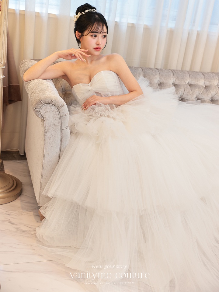 vanityME.couture. バニティミークチュール 4段チュールスカート コルセットライン プリンセス 姫  ロングドレス ホワイト vctr-t-2420-4