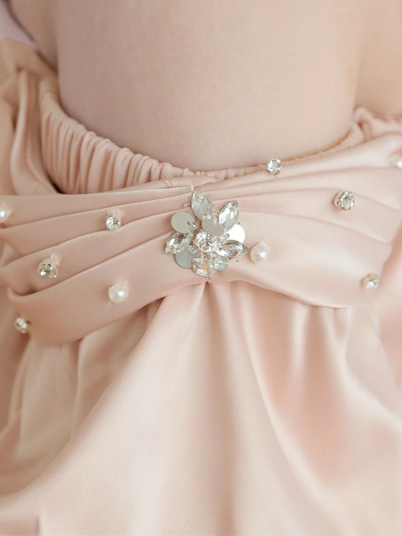 AngelR エンジェルアール オフショルダーパフスリーブバストタックリボンビジューサテンタイトミニドレス ar25255