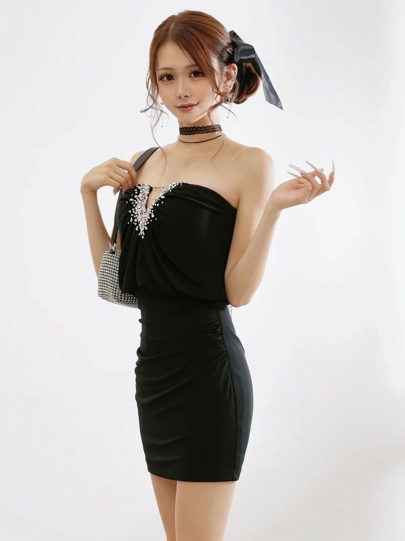 AngelR エンジェルアール ベアトップバストカットフロントビジューギャザードレープタイトマイクロミニドレス ar25353-ks