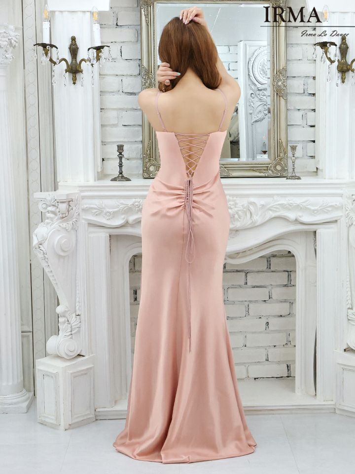 IRMA イルマ サテン/ワンカラー/レース刺繍/スリット入り/タイト ロングドレス ir21257
