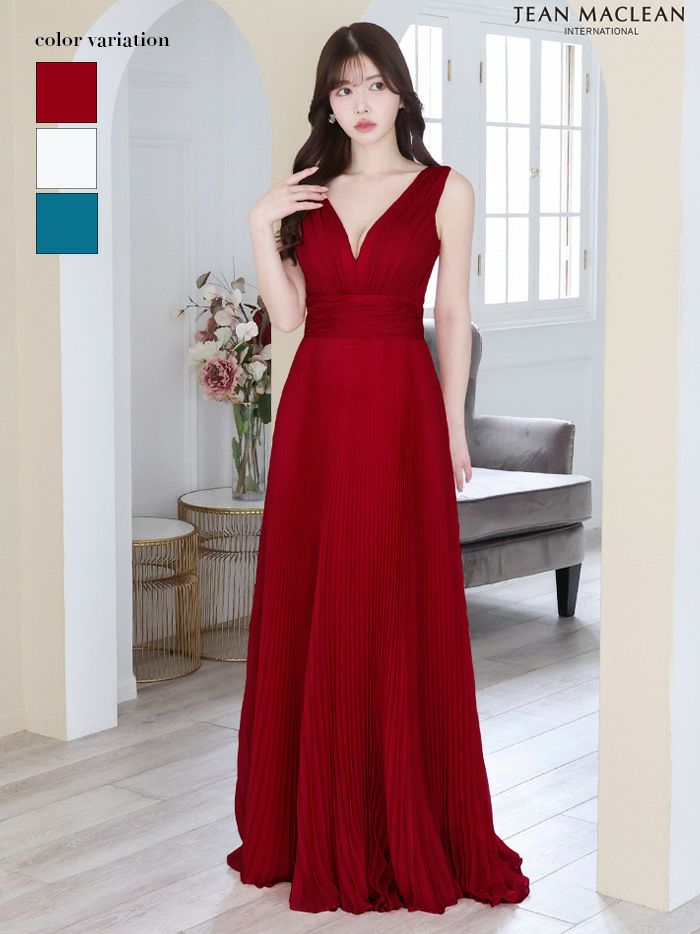 JEAN MACLEAN ジャンマクレーン  ワンカラー/シフォン/ウエスト切替/プリーツ/ロングドレス ja41687