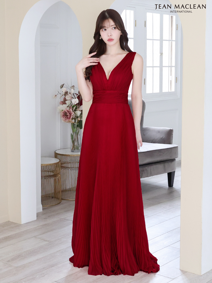 JEAN MACLEAN ジャンマクレーン  ワンカラー/シフォン/ウエスト切替/プリーツ/ロングドレス ja41687