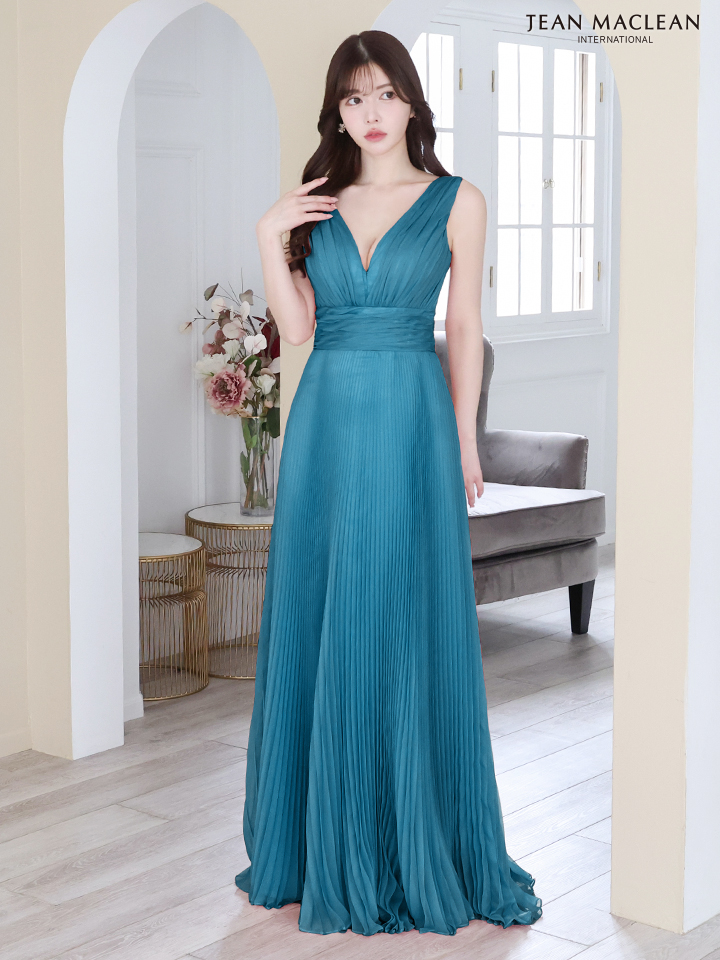 JEAN MACLEAN ジャンマクレーン  ワンカラー/シフォン/ウエスト切替/プリーツ/ロングドレス ja41687