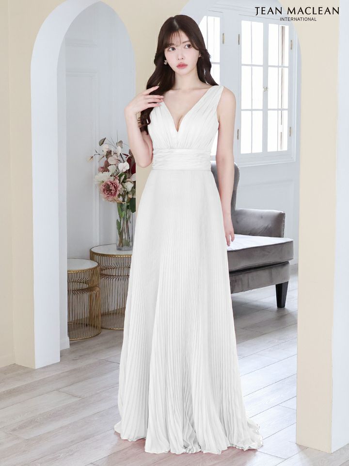 JEAN MACLEAN ジャンマクレーン  ワンカラー/シフォン/ウエスト切替/プリーツ/ロングドレス ja41687