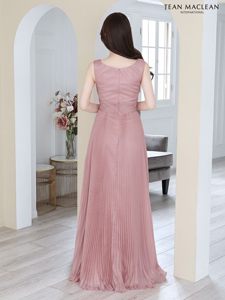 JEAN MACLEAN ジャンマクレーン  ワンカラー/シフォン/ウエスト切替/プリーツ/ロングドレス ja41687