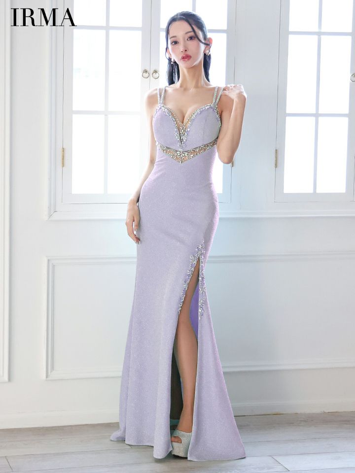 IRMA イルマ ウエストカットアウトシアー/ニット/刺繍/スリット入り/タイト ロングドレス ir51856