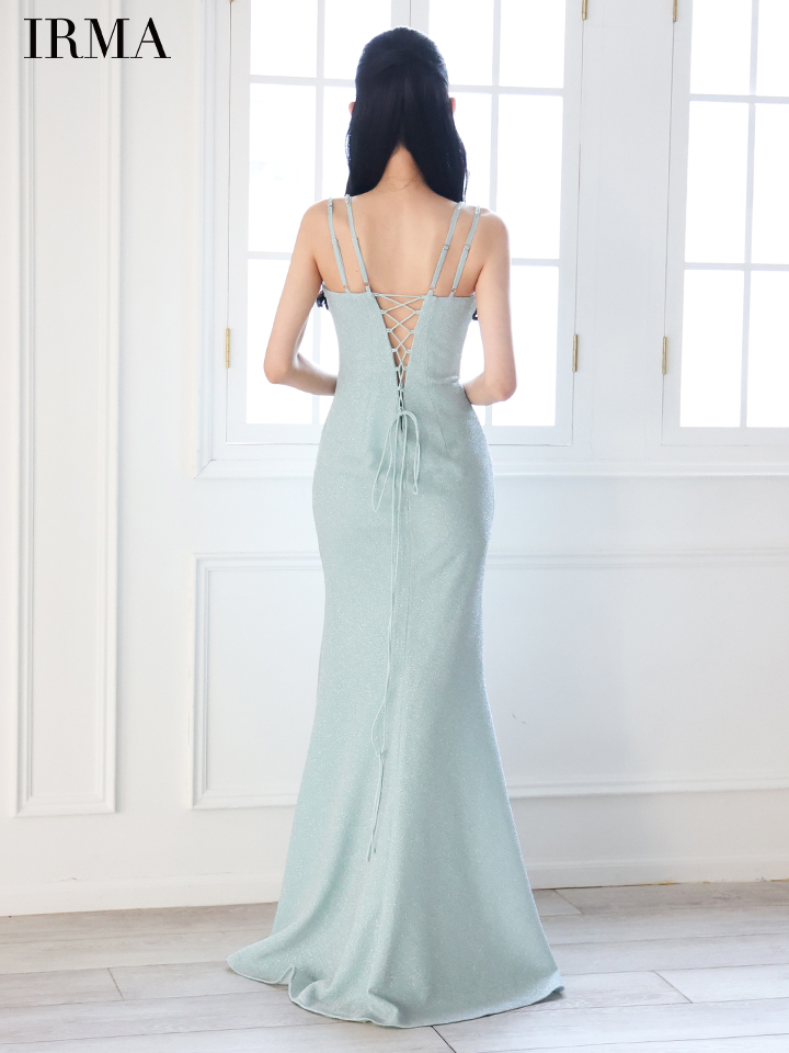 IRMA イルマ ウエストカットアウトシアー/ニット/刺繍/スリット入り/タイト ロングドレス ir51856