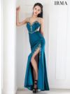 IRMA イルマ ワンカラー/ラメニット/カットアウト/ビジュー/スリット入り/タイト ロングドレス ir51901