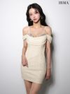 IRMA イルマ オフショル/ドレープ/バストビジュー/スパンコール/ラメニット/タイト ミニドレス  ir51990