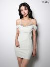 IRMA イルマ オフショル/ドレープ/バストビジュー/スパンコール/ラメニット/タイト ミニドレス  ir51990
