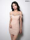 IRMA イルマ オフショル/ドレープ/バストビジュー/スパンコール/ラメニット/タイト ミニドレス  ir51990