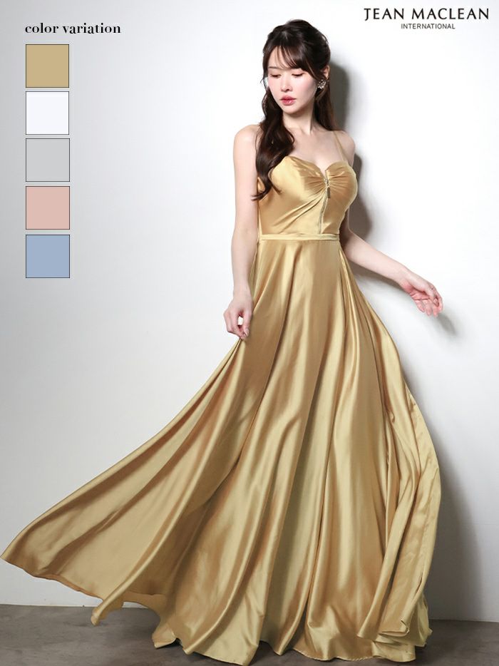 JEAN MACLEAN ジャンマクレーン ラグジュアリーサテン/フロントジップ/ワンカラー/Aライン/フレア ロングドレス  ja51002