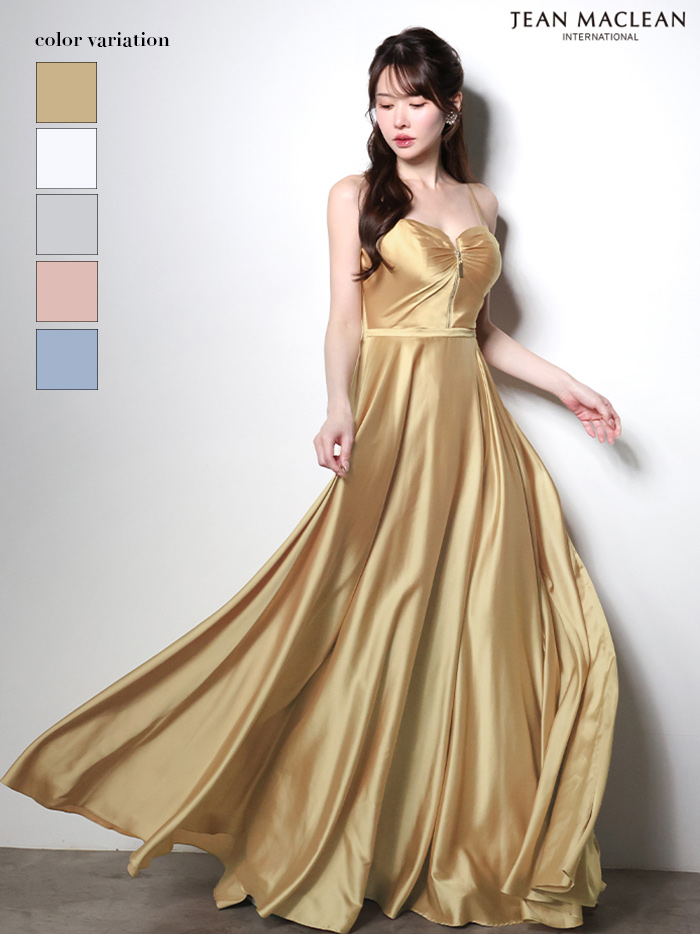 JEAN MACLEAN ジャンマクレーン ラグジュアリーサテン/フロントジップ/ワンカラー/Aライン/フレア ロングドレス  ja51002