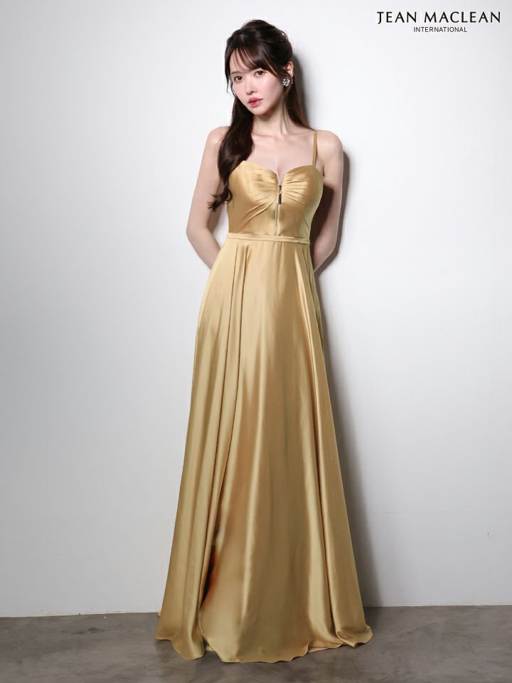 JEAN MACLEAN ジャンマクレーン ラグジュアリーサテン/フロントジップ/ワンカラー/Aライン/フレア ロングドレス  ja51002