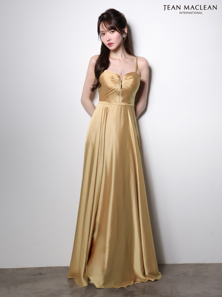 JEAN MACLEAN ジャンマクレーン ラグジュアリーサテン/フロントジップ/ワンカラー/Aライン/フレア ロングドレス  ja51002