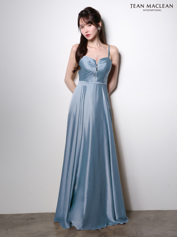 JEAN MACLEAN ジャンマクレーン ラグジュアリーサテン/フロントジップ/ワンカラー/Aライン/フレア ロングドレス  ja51002