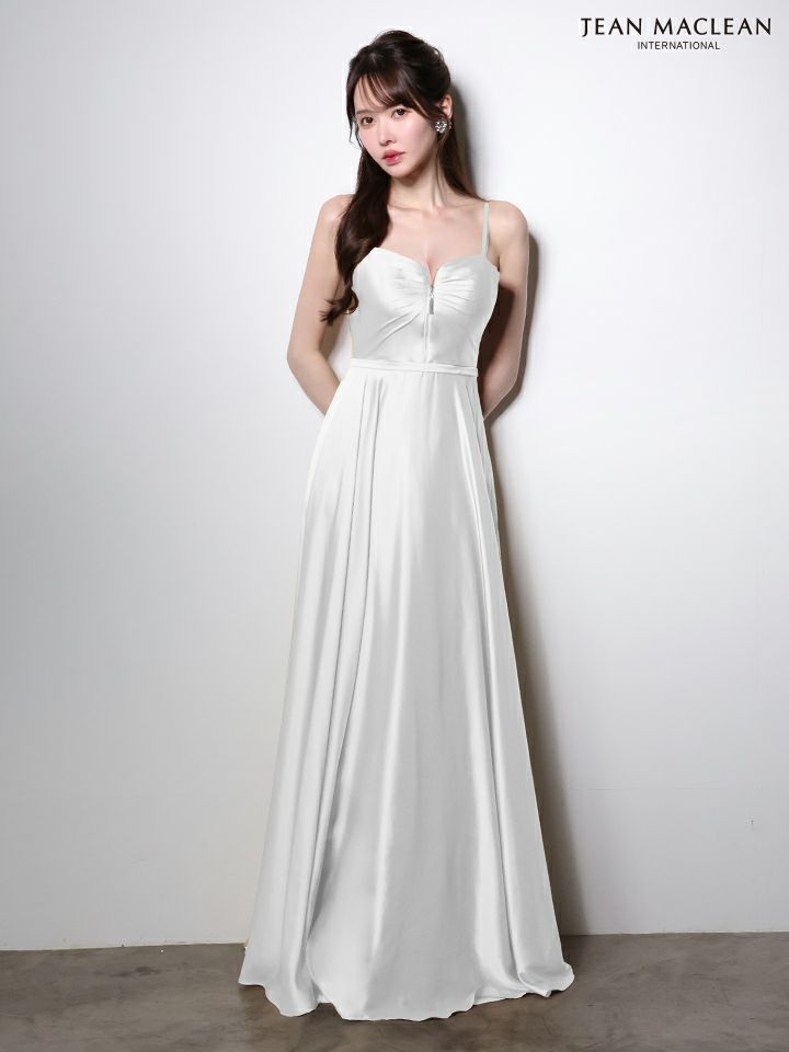 JEAN MACLEAN ジャンマクレーン ラグジュアリーサテン/フロントジップ/ワンカラー/Aライン/フレア ロングドレス  ja51002
