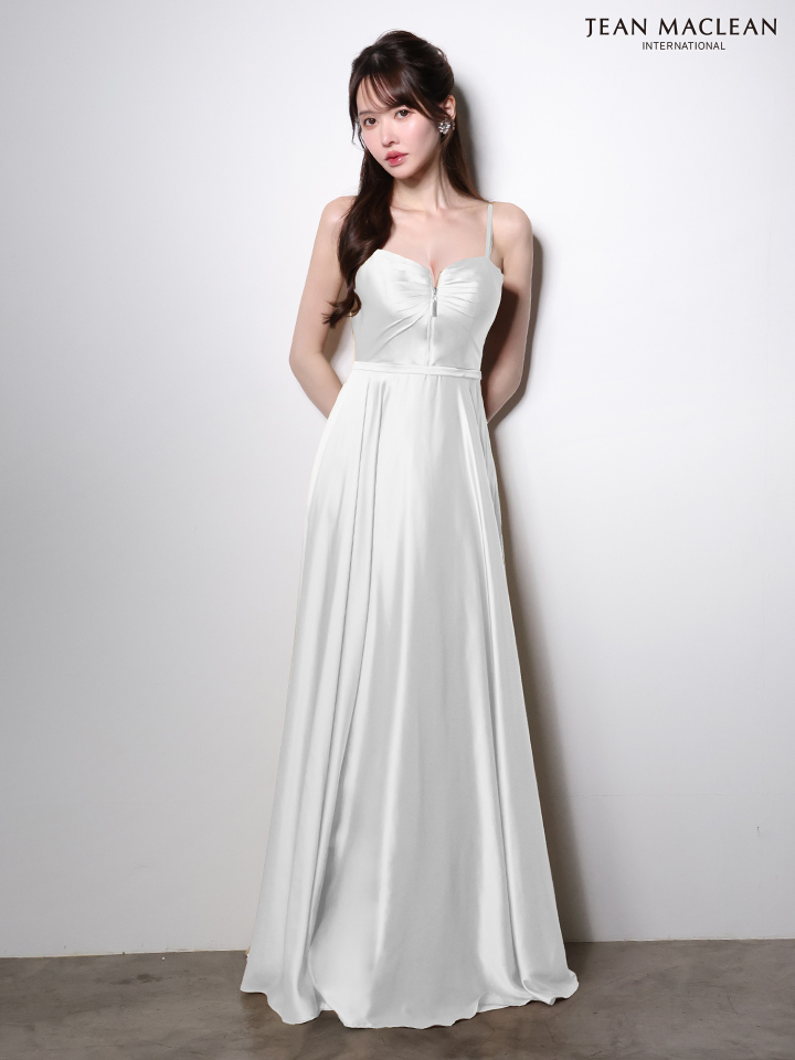 JEAN MACLEAN ジャンマクレーン ラグジュアリーサテン/フロントジップ/ワンカラー/Aライン/フレア ロングドレス  ja51002