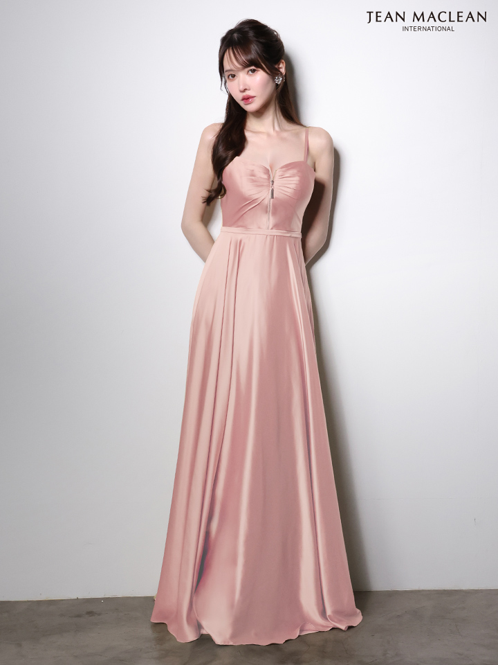 JEAN MACLEAN ジャンマクレーン ラグジュアリーサテン/フロントジップ/ワンカラー/Aライン/フレア ロングドレス  ja51002