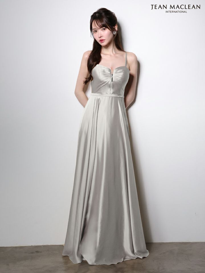 JEAN MACLEAN ジャンマクレーン ラグジュアリーサテン/フロントジップ/ワンカラー/Aライン/フレア ロングドレス  ja51002