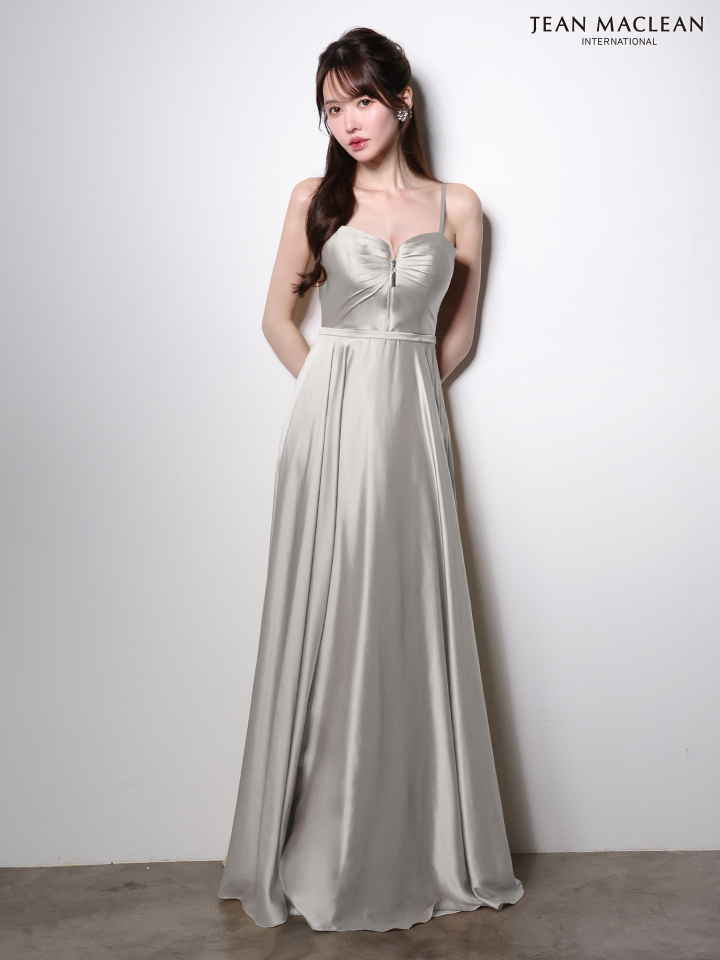 JEAN MACLEAN ジャンマクレーン ラグジュアリーサテン/フロントジップ/ワンカラー/Aライン/フレア ロングドレス  ja51002