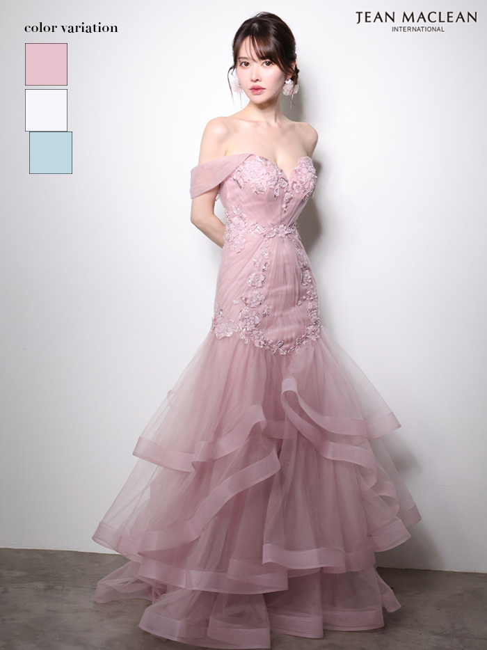 JEAN MACLEAN ジャンマクレーン オフショル/立体フラワーモチーフ/刺繍/マーメイド/タイト ロングドレス ja51003