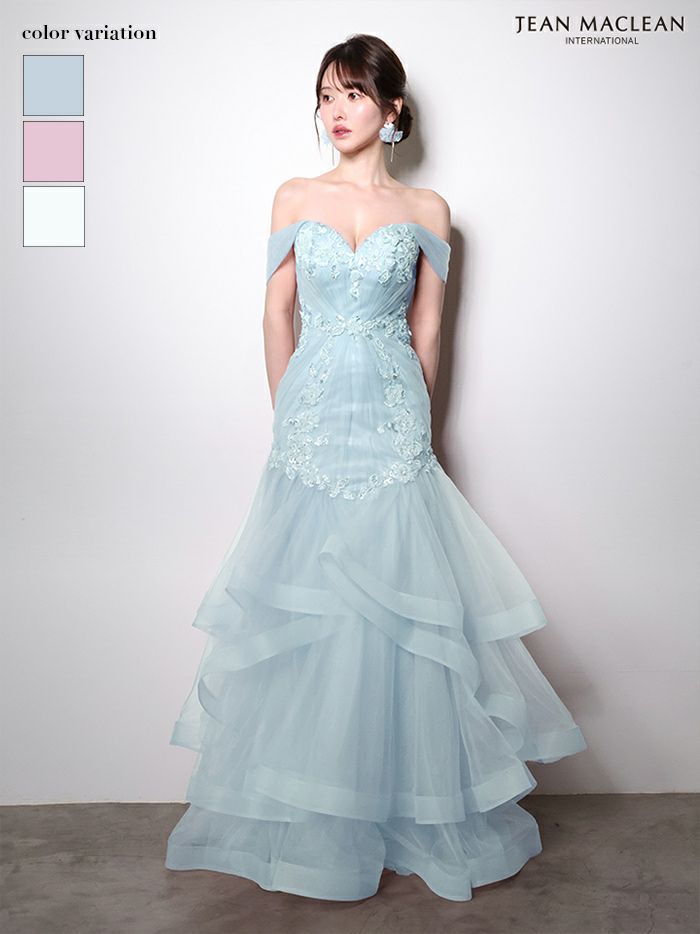 JEAN MACLEAN ジャンマクレーン オフショル/立体フラワーモチーフ/刺繍/マーメイド/タイト ロングドレス ja51003