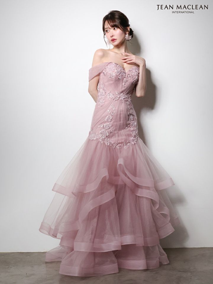 JEAN MACLEAN ジャンマクレーン オフショル/立体フラワーモチーフ/刺繍/マーメイド/タイト ロングドレス ja51003