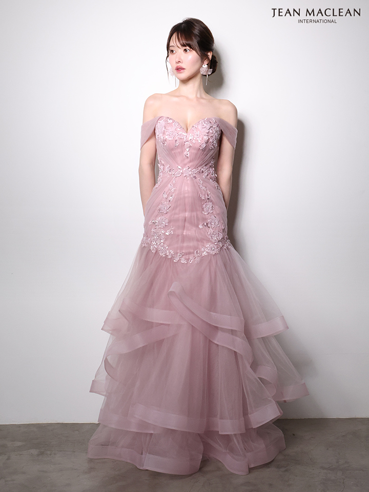 JEAN MACLEAN ジャンマクレーン オフショル/立体フラワーモチーフ/刺繍/マーメイド/タイト ロングドレス ja51003