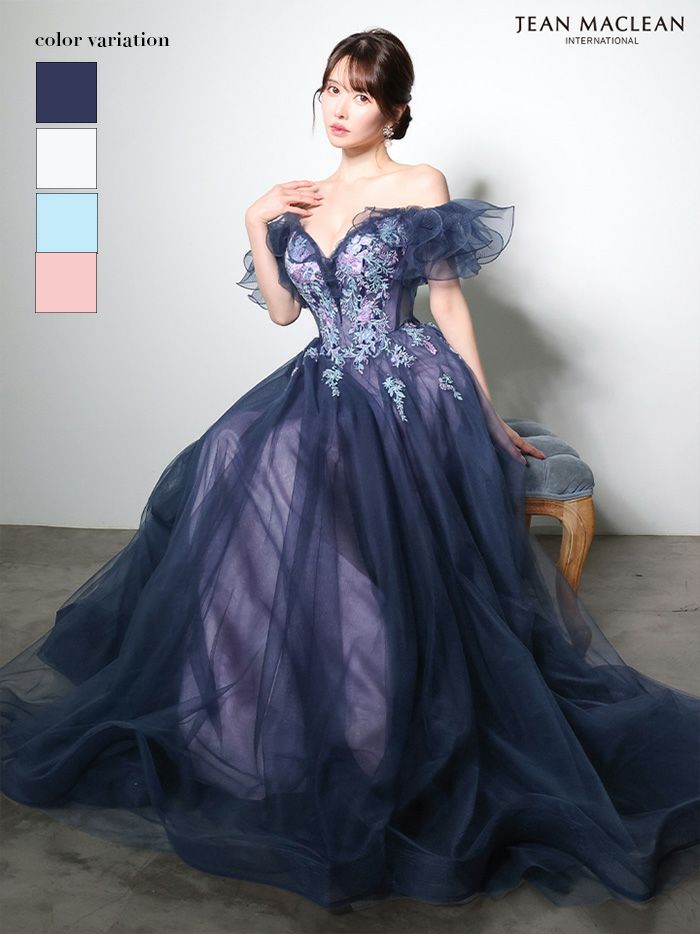 JEAN MACLEAN ジャンマクレーン オフショル/ボリュームフリルスリーブ/花柄刺繍/姫/ロングドレス  ja51006