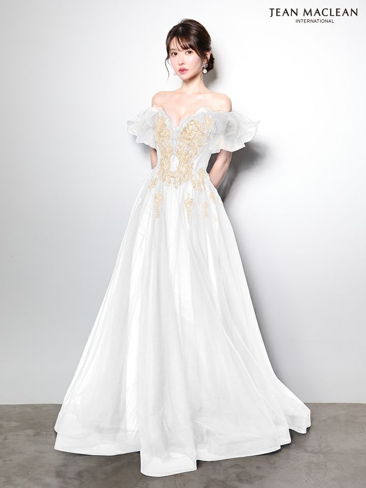 JEAN MACLEAN ジャンマクレーン オフショル/ボリュームフリルスリーブ/花柄刺繍/姫/ロングドレス  ja51006