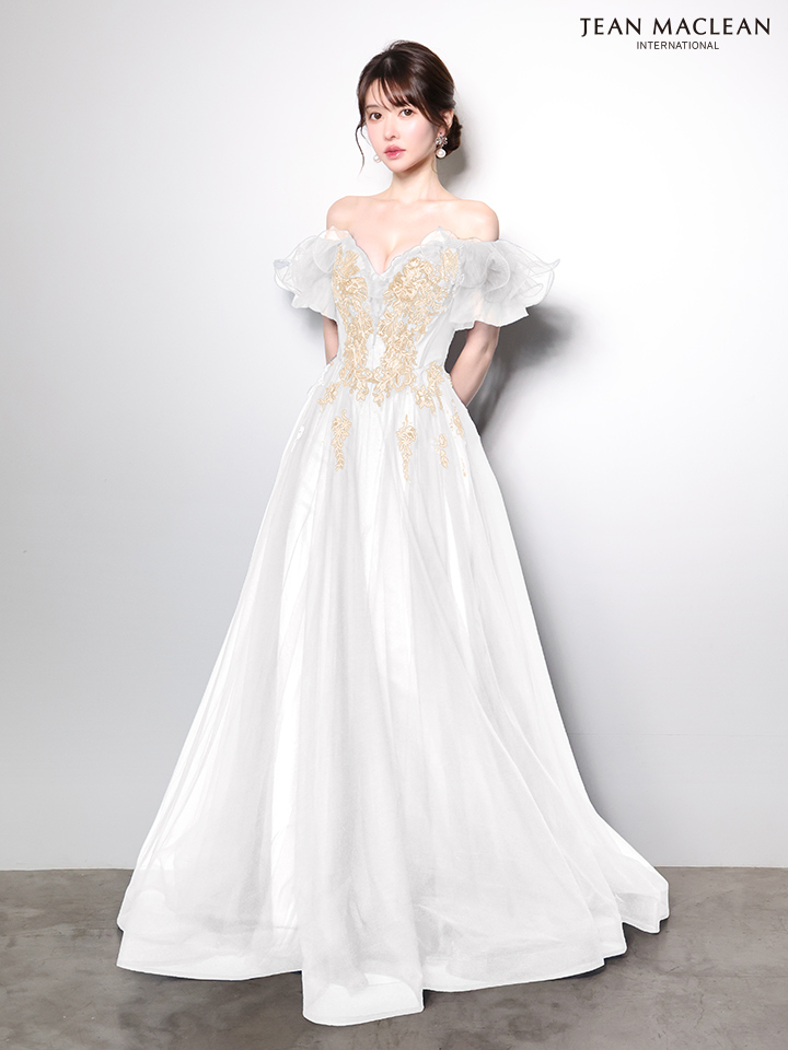 JEAN MACLEAN ジャンマクレーン オフショル/ボリュームフリルスリーブ/花柄刺繍/姫/ロングドレス  ja51006