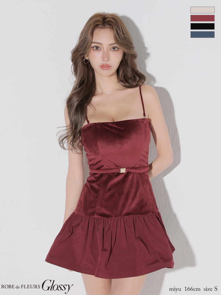 Glossy ローブドフルールグロッシー 【XSサイズあり】ベロアバルーンフレアベアトップミニキャバドレス gl4159-c