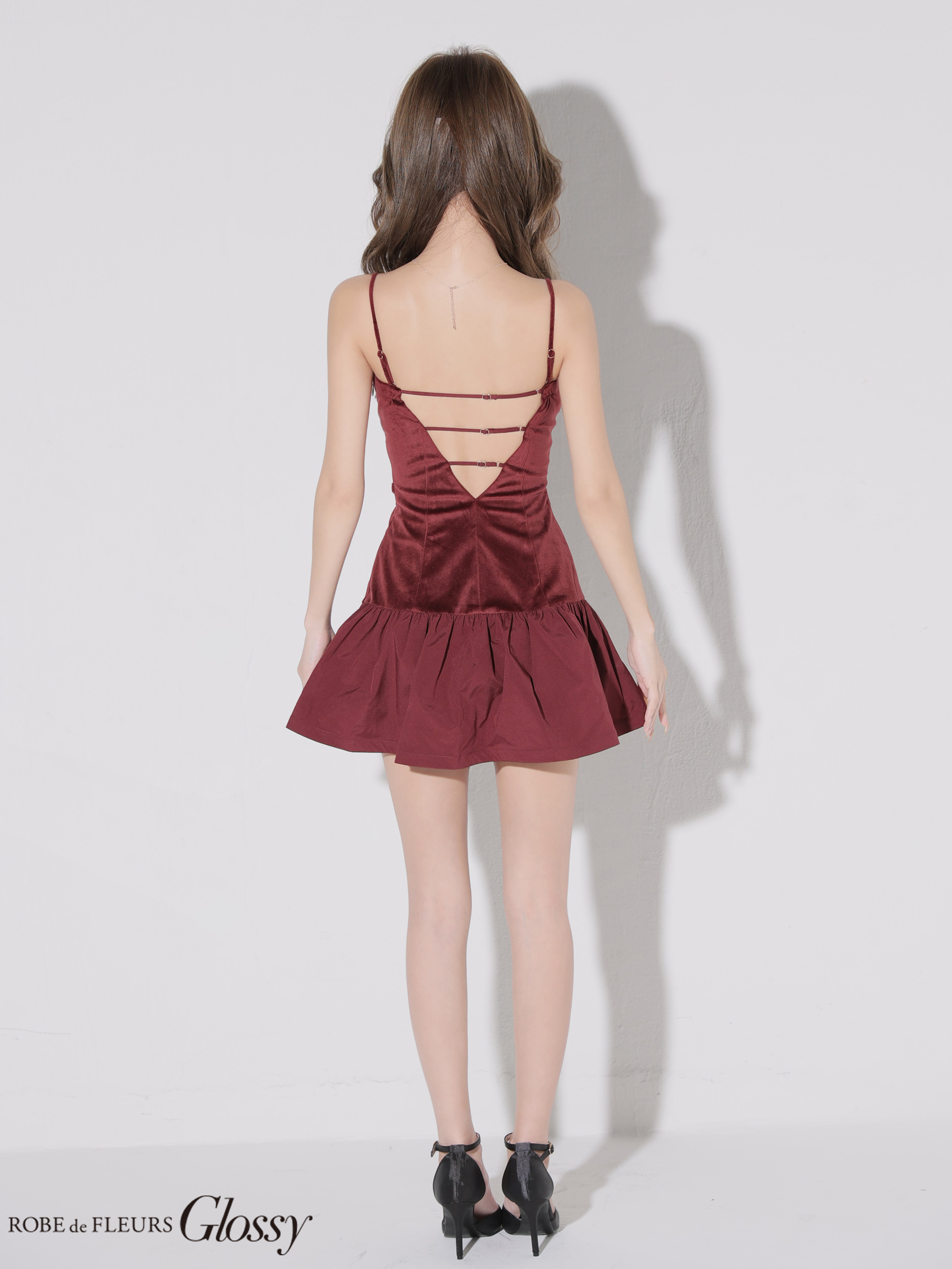 Glossy ローブドフルールグロッシー 【XSサイズあり】ベロアバルーンフレアベアトップミニキャバドレス gl4159-c