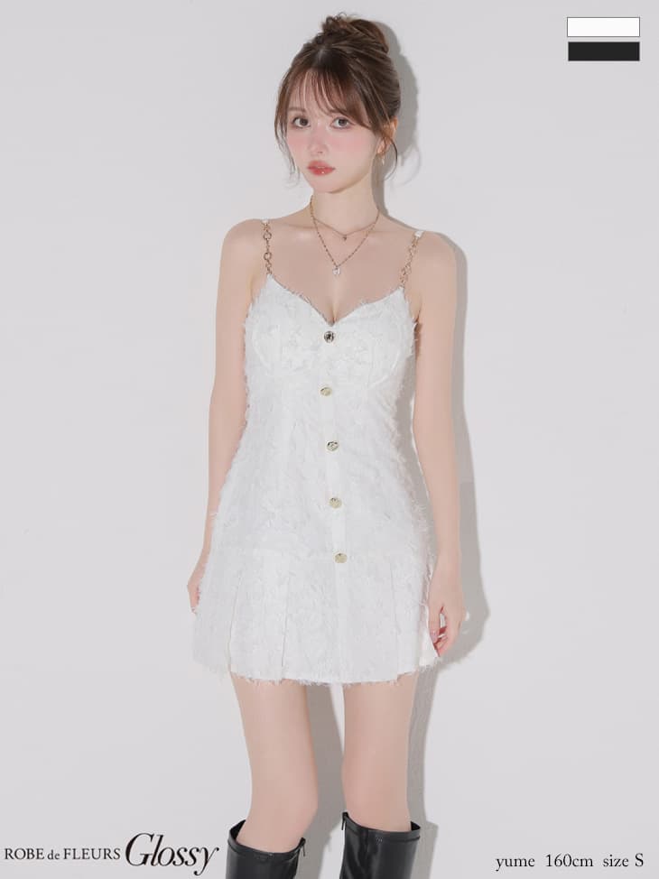 Glossy ローブドフルールグロッシー 【XSサイズあり】フリンジジャガードキャミミニキャバドレス gl4337-c