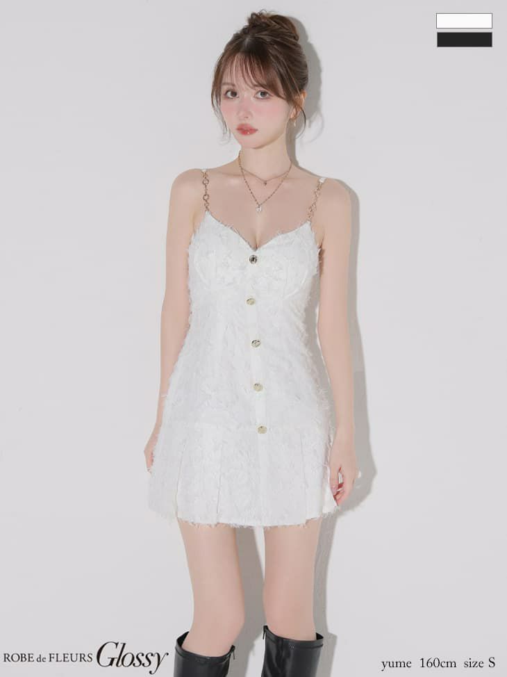 Glossy ローブドフルールグロッシー 【XSサイズあり】フリンジジャガードキャミミニキャバドレス gl4337-c