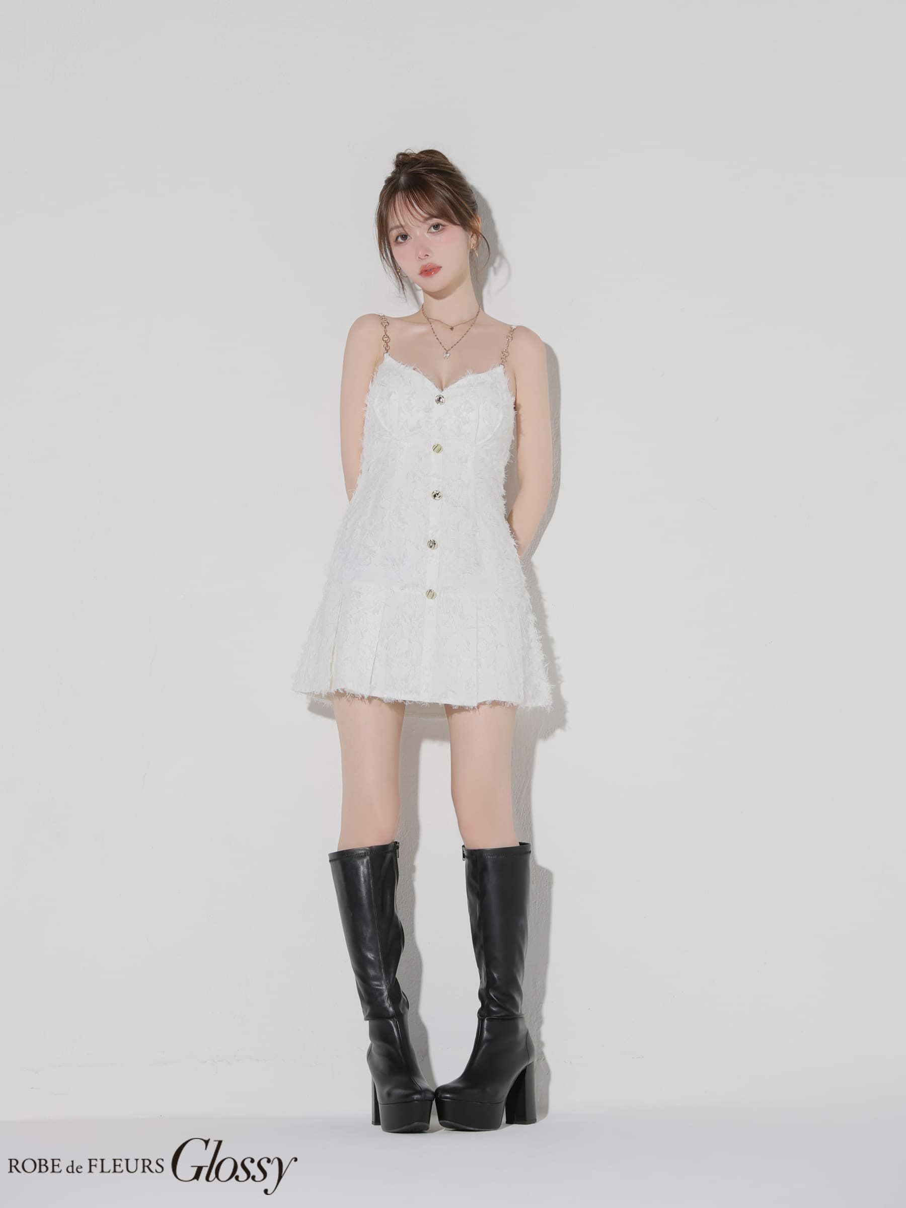 Glossy ローブドフルールグロッシー 【XSサイズあり】フリンジジャガードキャミミニキャバドレス gl4337-c