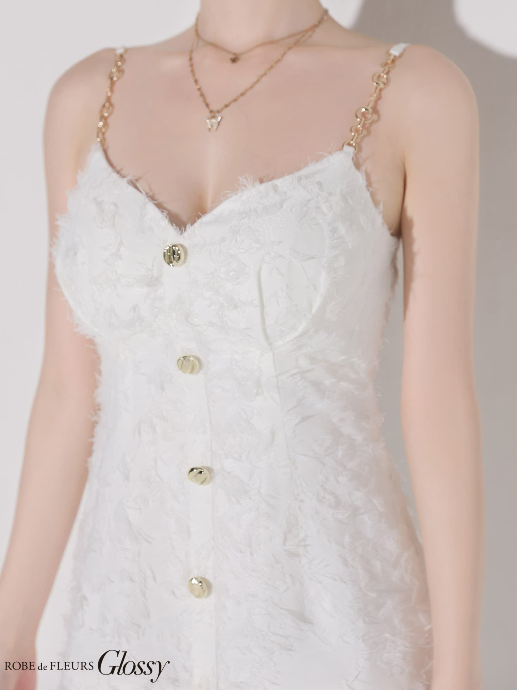 Glossy ローブドフルールグロッシー 【XSサイズあり】フリンジジャガードキャミミニキャバドレス gl4337-c