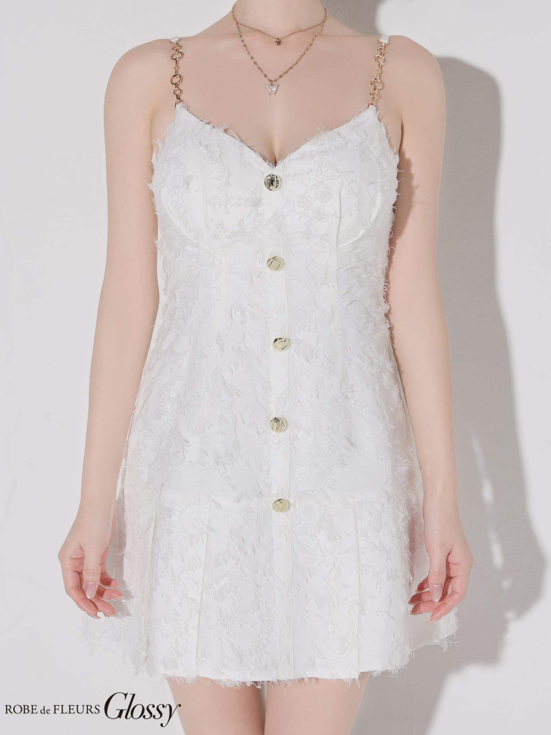 Glossy ローブドフルールグロッシー 【XSサイズあり】フリンジジャガードキャミミニキャバドレス gl4337-c