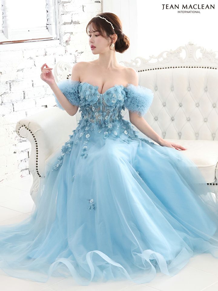 JEAN MACLEAN ジャンマクレーン スパンコールフラワーモチーフ/ボリュームフリルスリーブ/オフショル/姫/ロングドレス ja51767-c