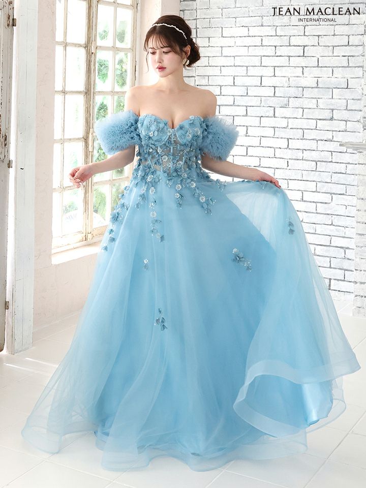 JEAN MACLEAN ジャンマクレーン スパンコールフラワーモチーフ/ボリュームフリルスリーブ/オフショル/姫/ロングドレス ja51767-c