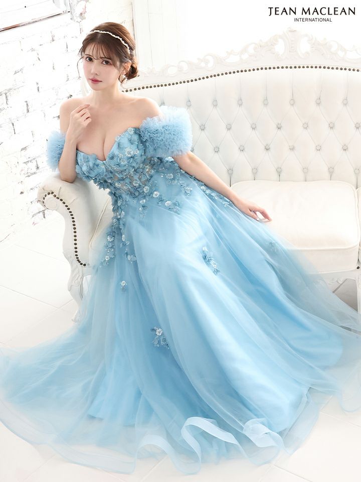 JEAN MACLEAN ジャンマクレーン スパンコールフラワーモチーフ/ボリュームフリルスリーブ/オフショル/姫/ロングドレス ja51767-c