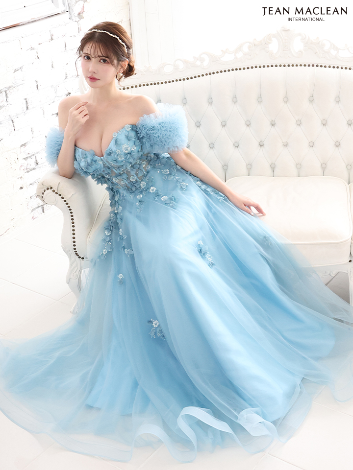 JEAN MACLEAN ジャンマクレーン スパンコールフラワーモチーフ/ボリュームフリルスリーブ/オフショル/姫/ロングドレス ja51767-c