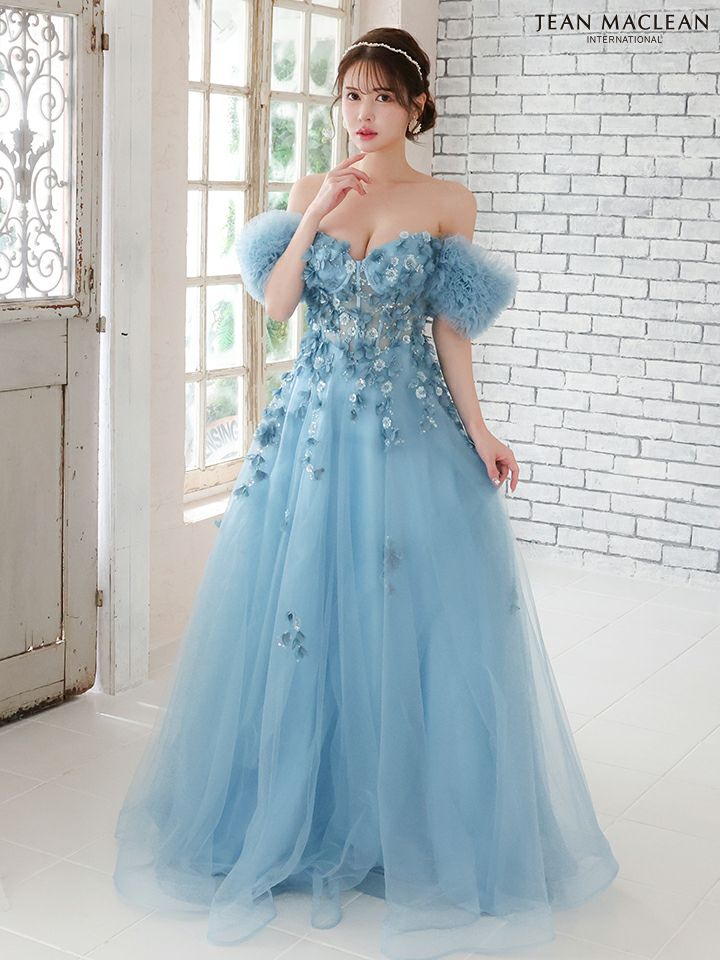 JEAN MACLEAN ジャンマクレーン スパンコールフラワーモチーフ/ボリュームフリルスリーブ/オフショル/姫/ロングドレス ja51767-c