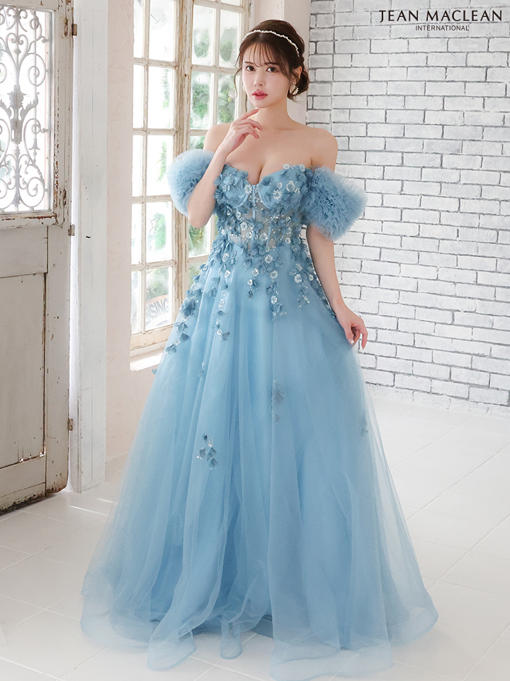 JEAN MACLEAN ジャンマクレーン スパンコールフラワーモチーフ/ボリュームフリルスリーブ/オフショル/姫/ロングドレス ja51767-c